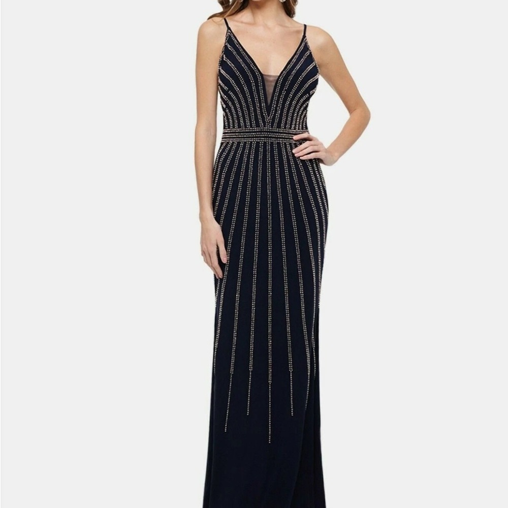 Xscape Prom Gown Blue and White Sleeveless